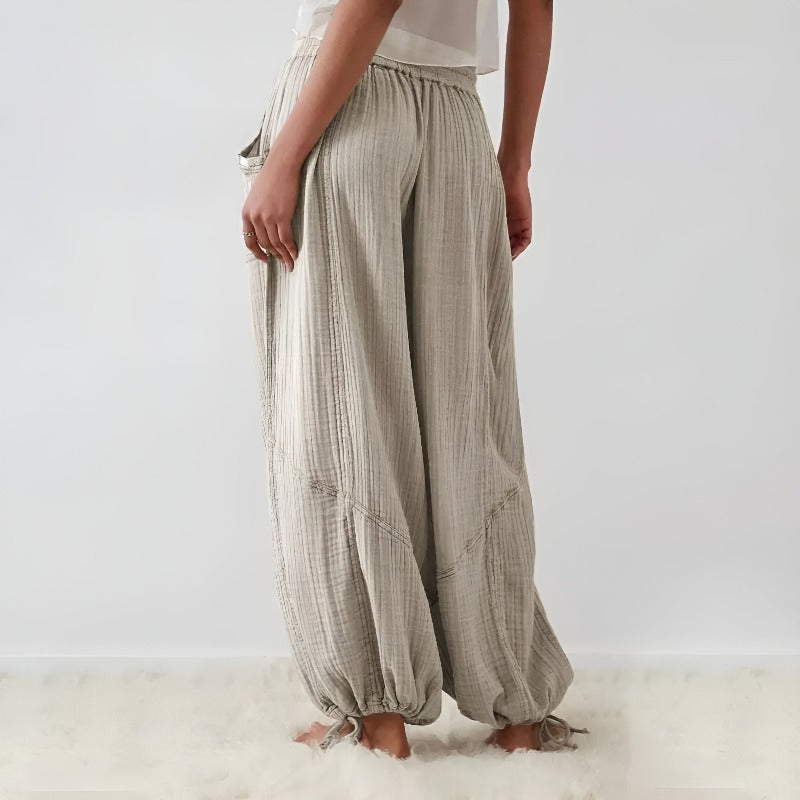 Women Harem Pants Velvety Soft Fabric Elastic Waistband High-Rise