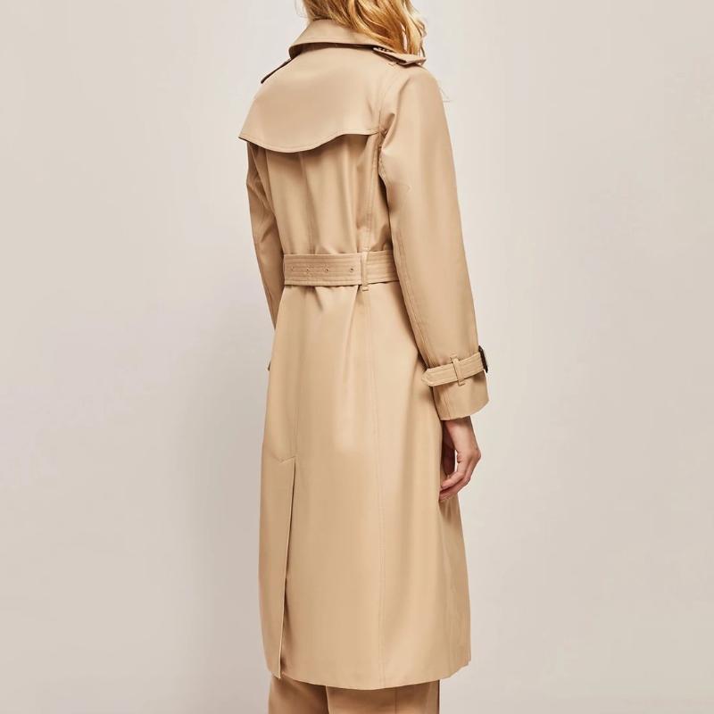 Women's Fall Trench Coat with Adjustable Belt and Walnut Buttons