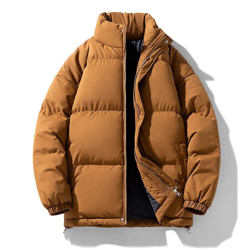 Men's Winter Puffer Jacket with High-Neck Collar and Lightweight Insulation