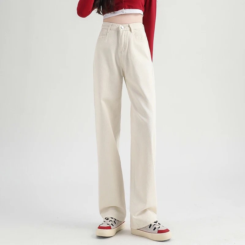 Women High-Rise Wide-Leg Jeans with Straight Silhouette and Lightweight Stretch Denim