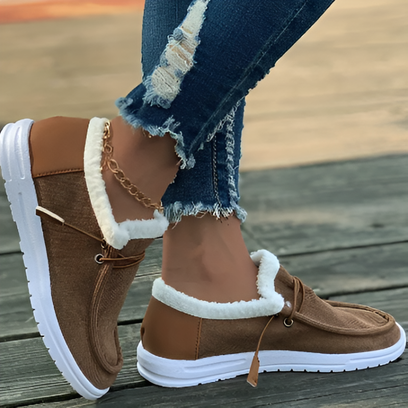 Women Winter Fur-Lined Cotton Slip-On Shoes