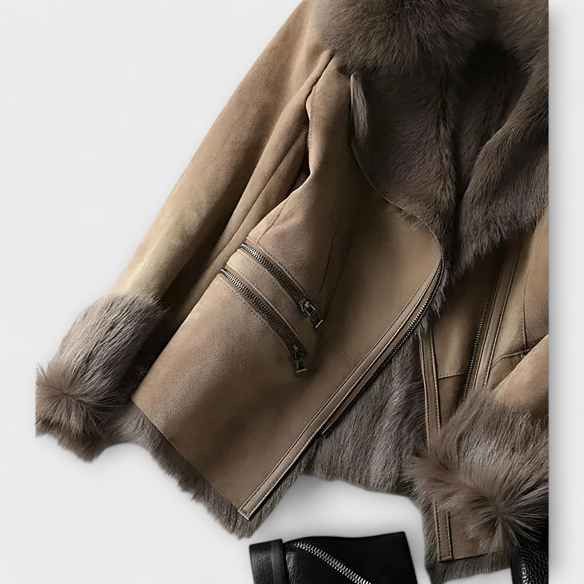 Leonora™ Elegant Suede Jacket with Cozy Faux Fur Collar