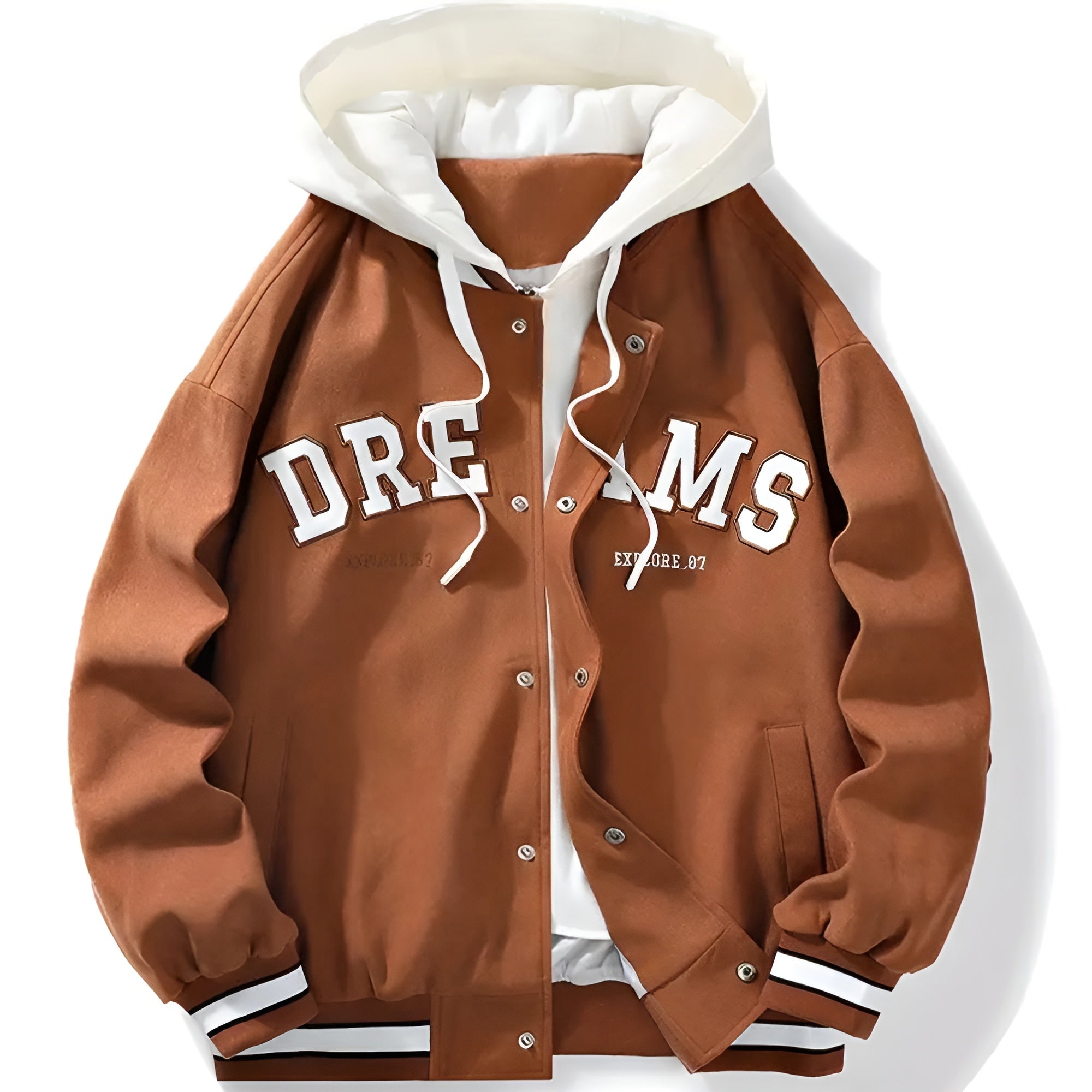 Men's Fall Bomber Jacket with Faux Wool Fabric and Contrast Stitching