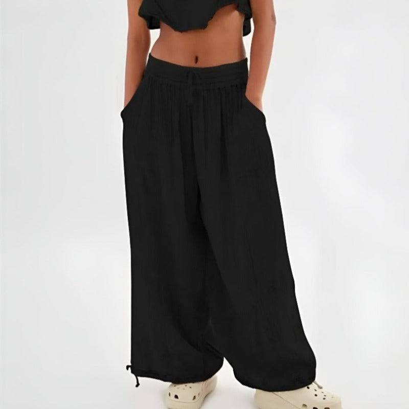 Women Harem Pants Velvety Soft Fabric Elastic Waistband High-Rise