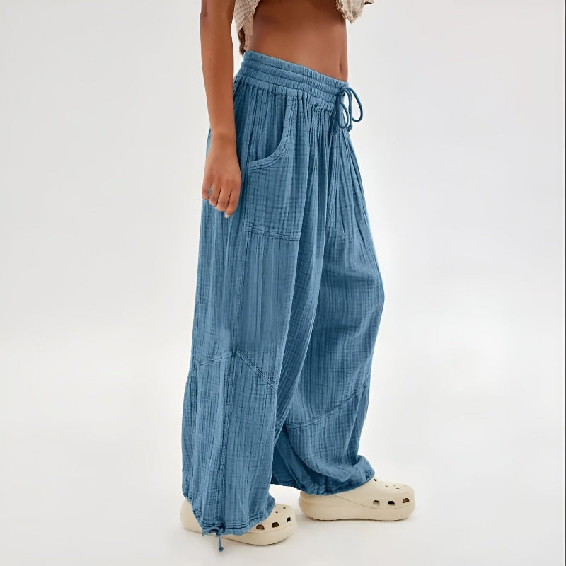 Women Harem Pants Velvety Soft Fabric Elastic Waistband High-Rise