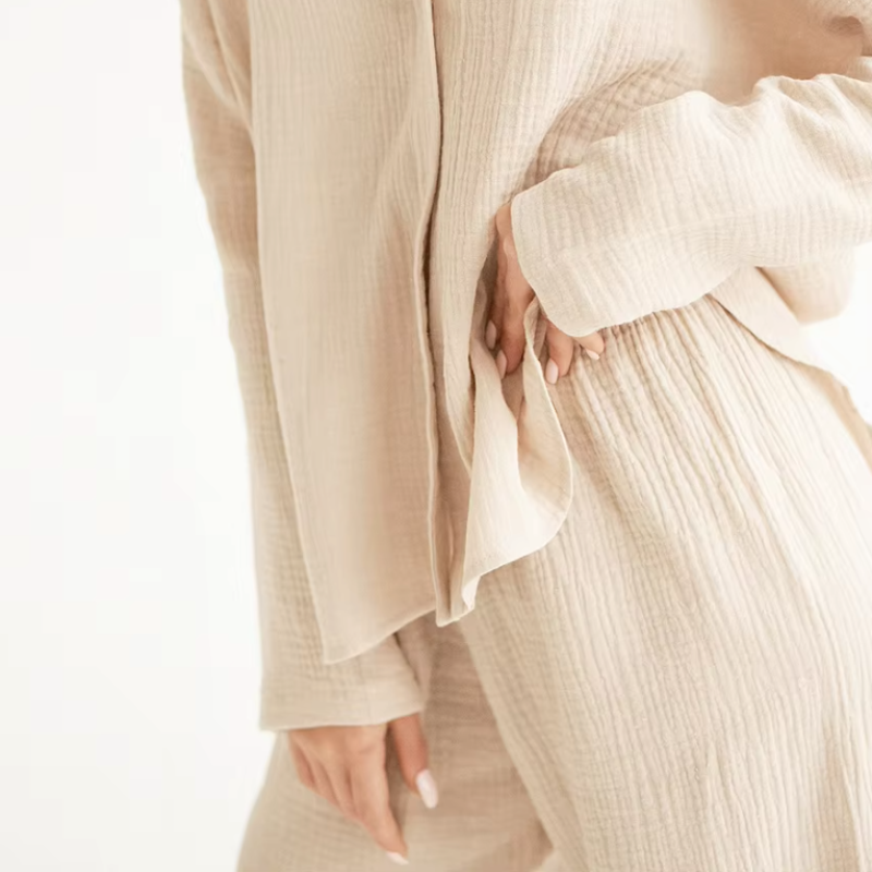 Women's Long Sleeve Shirt and Wide-Leg Pants Lounge Set