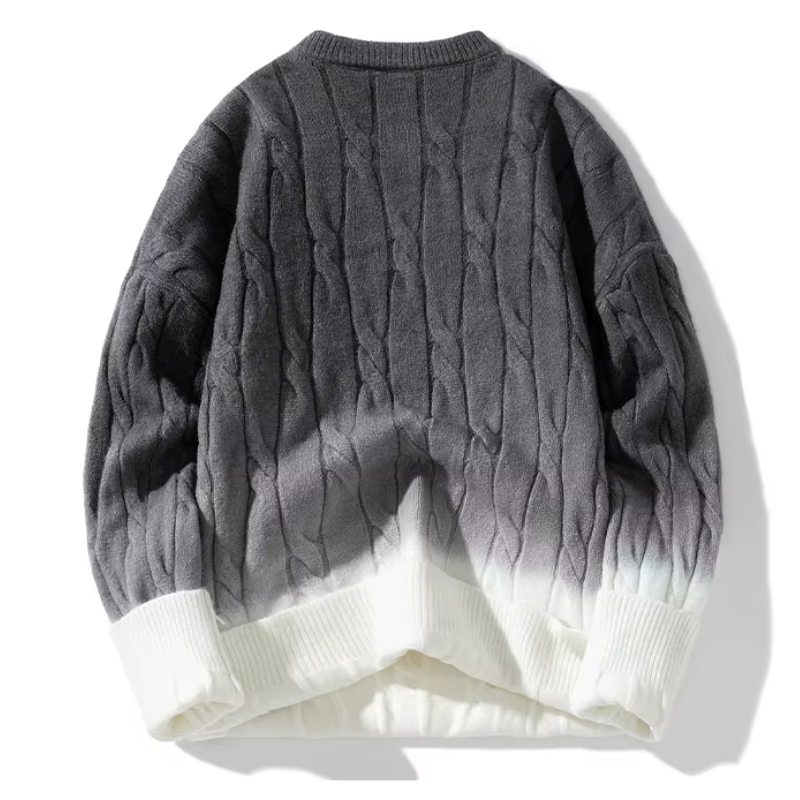 Men's Cable-Knit Sweater with Gradient Ombre Design