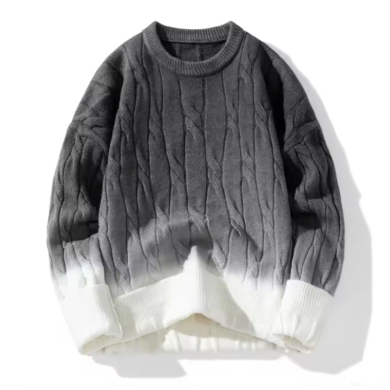Men's Cable-Knit Sweater with Gradient Ombre Design