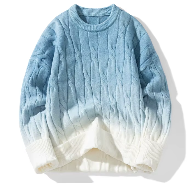 Men's Cable-Knit Sweater with Gradient Ombre Design