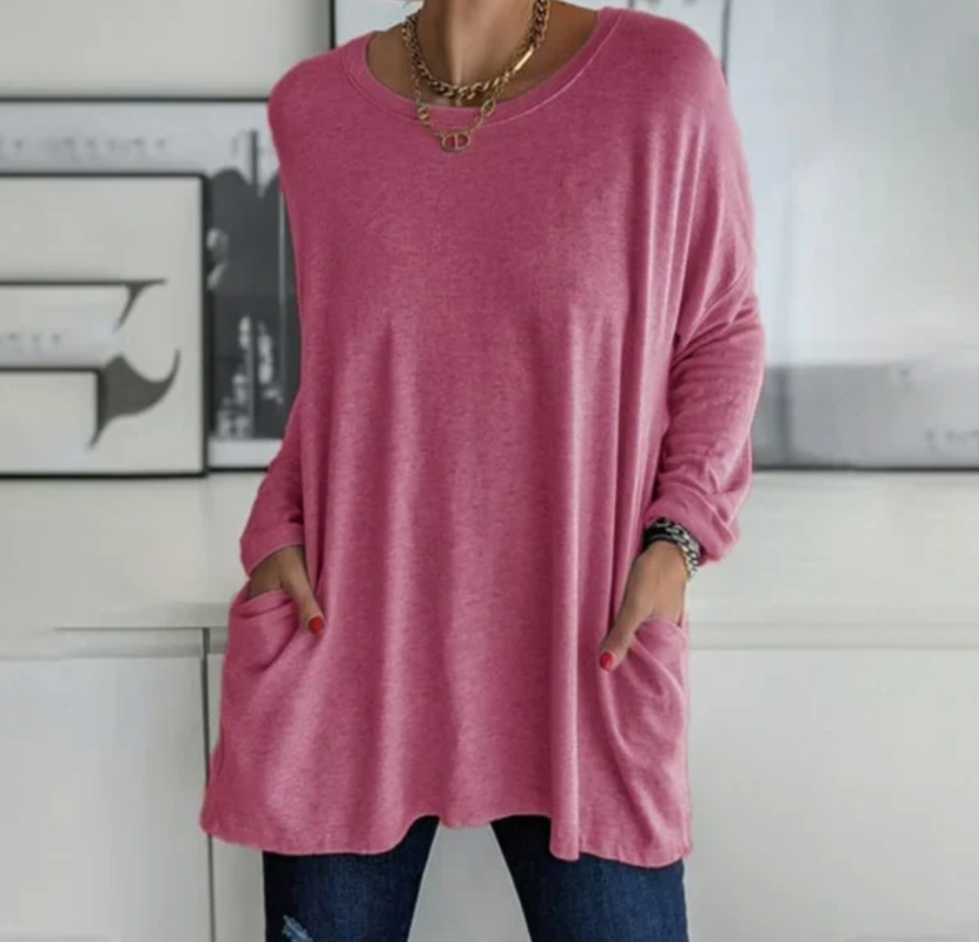 Women Oversized Tunic Top with Pockets