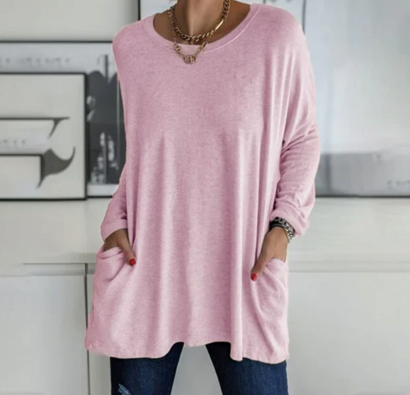 Women Oversized Tunic Top with Pockets