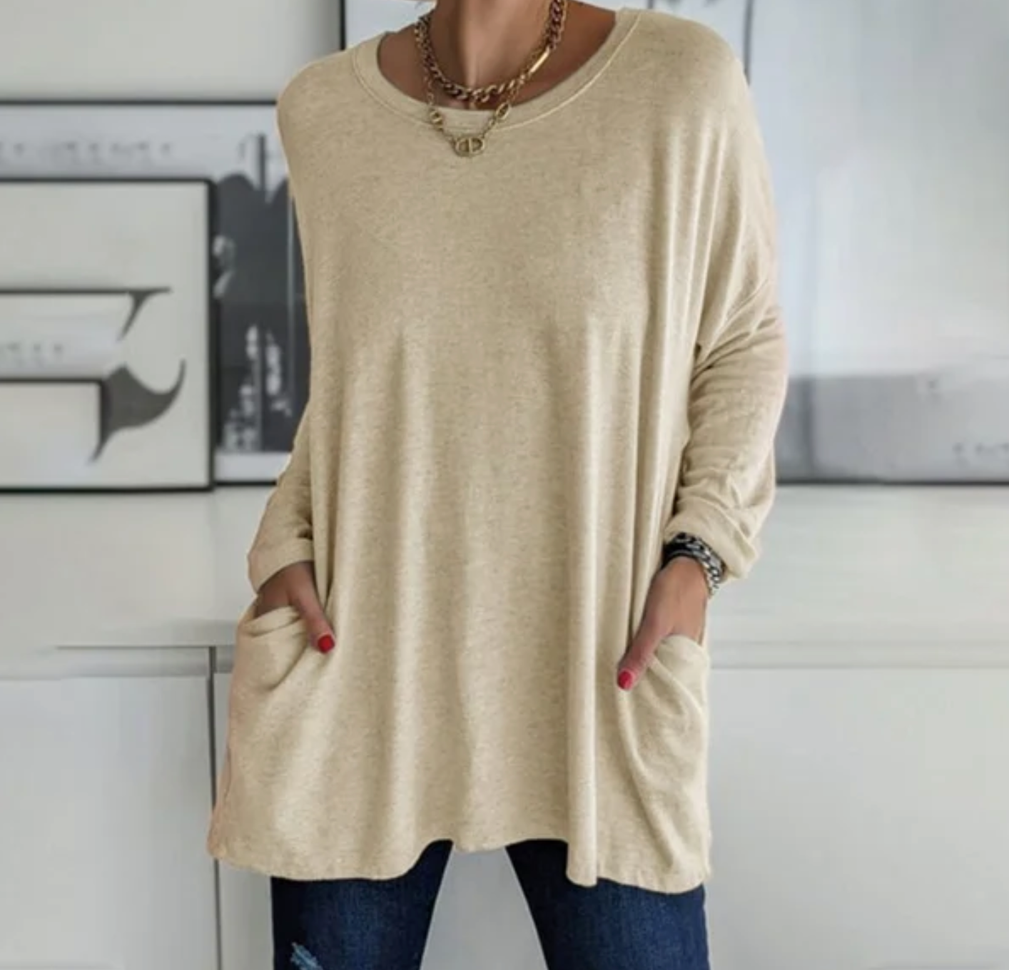 Women Oversized Tunic Top with Pockets