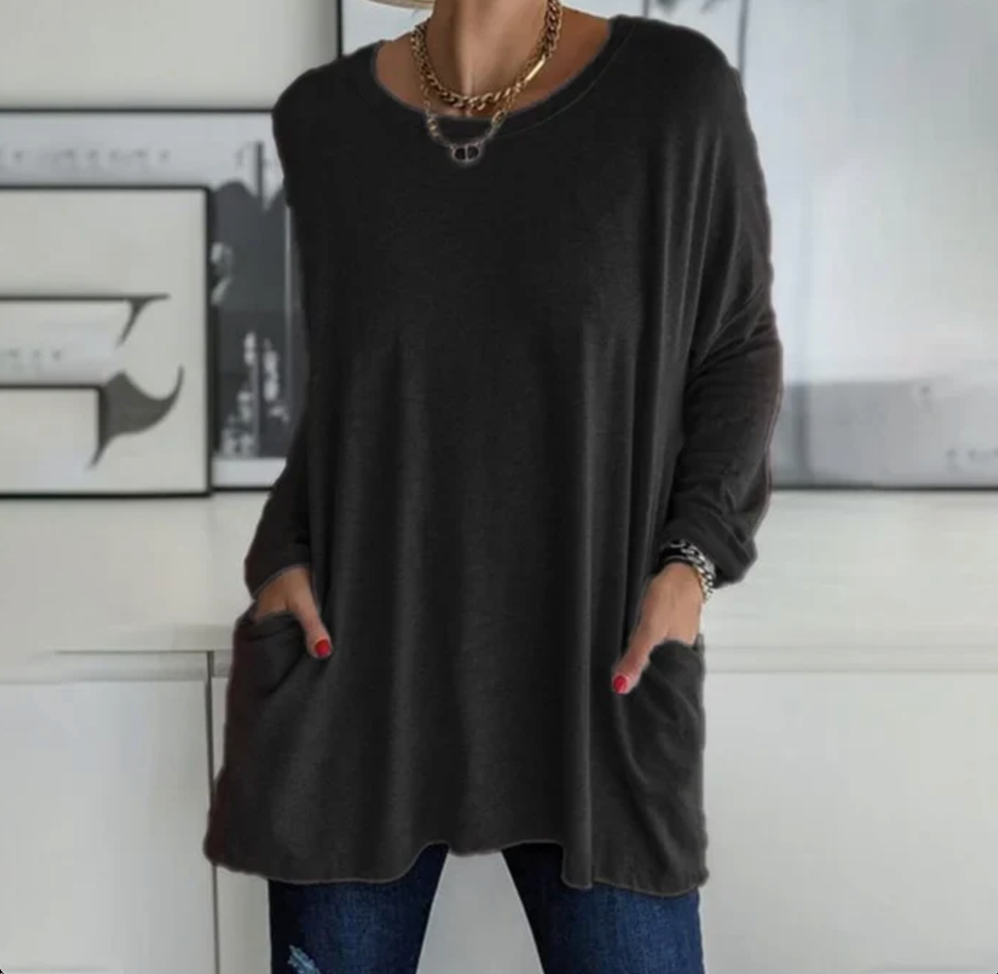Women Oversized Tunic Top with Pockets