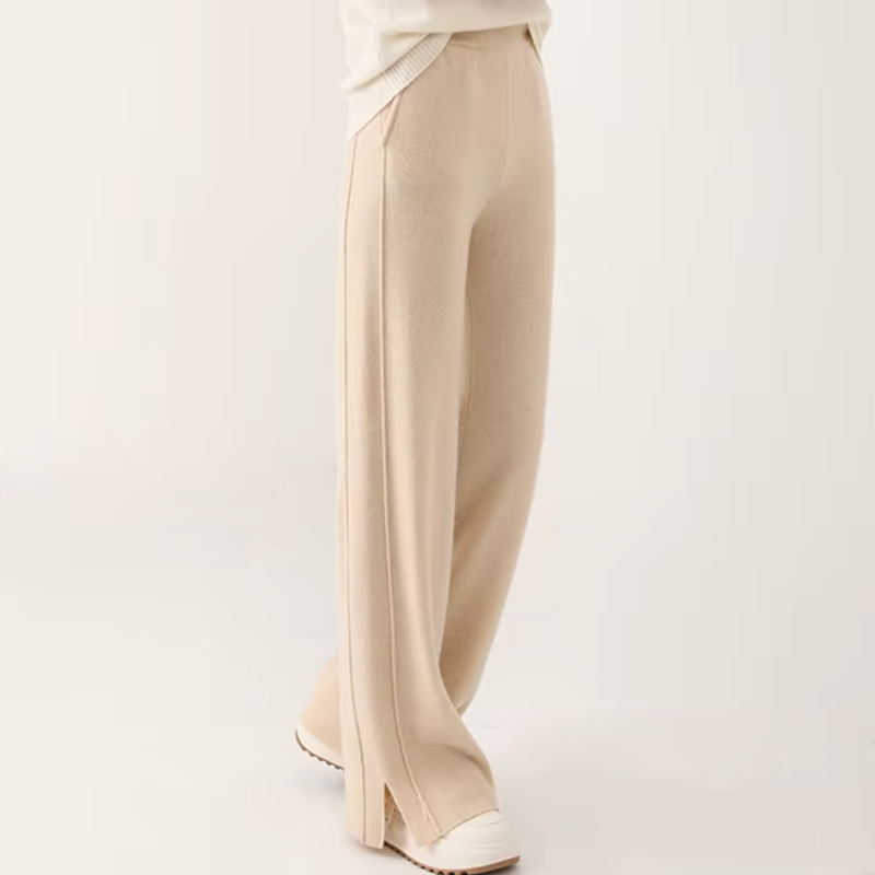 Women Cashmere Pants with 4-Way Stretch and High-Rise Waist