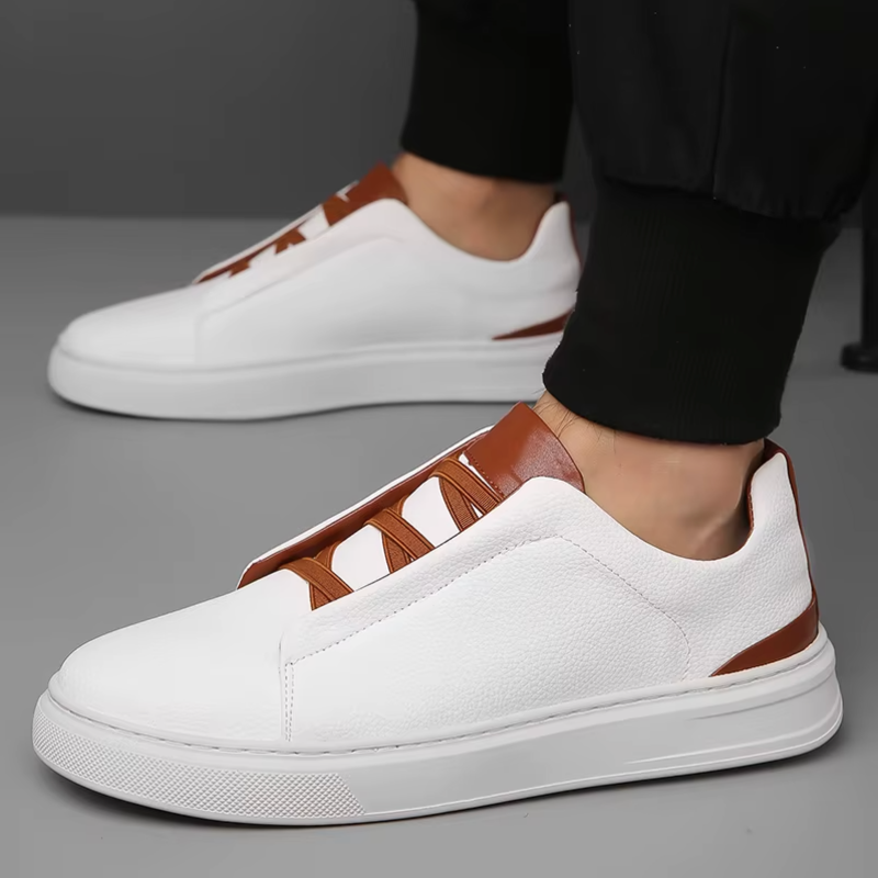 Men Leather Sneakers with Cushioned Insoles and Italian Design Accents