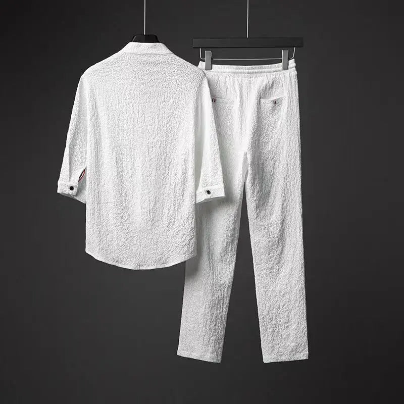 Men Spring Shirt and Pants Set in Soft Stretch Blend