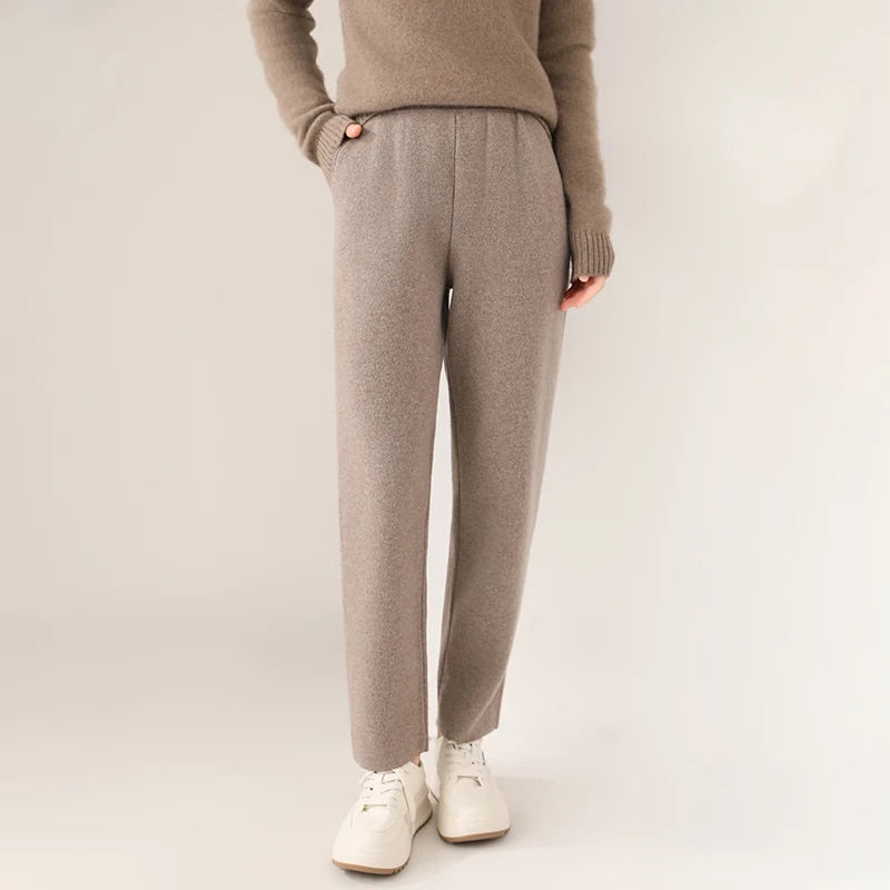 Women Cashmere Pants Italian Knitted Four-Way Stretch
