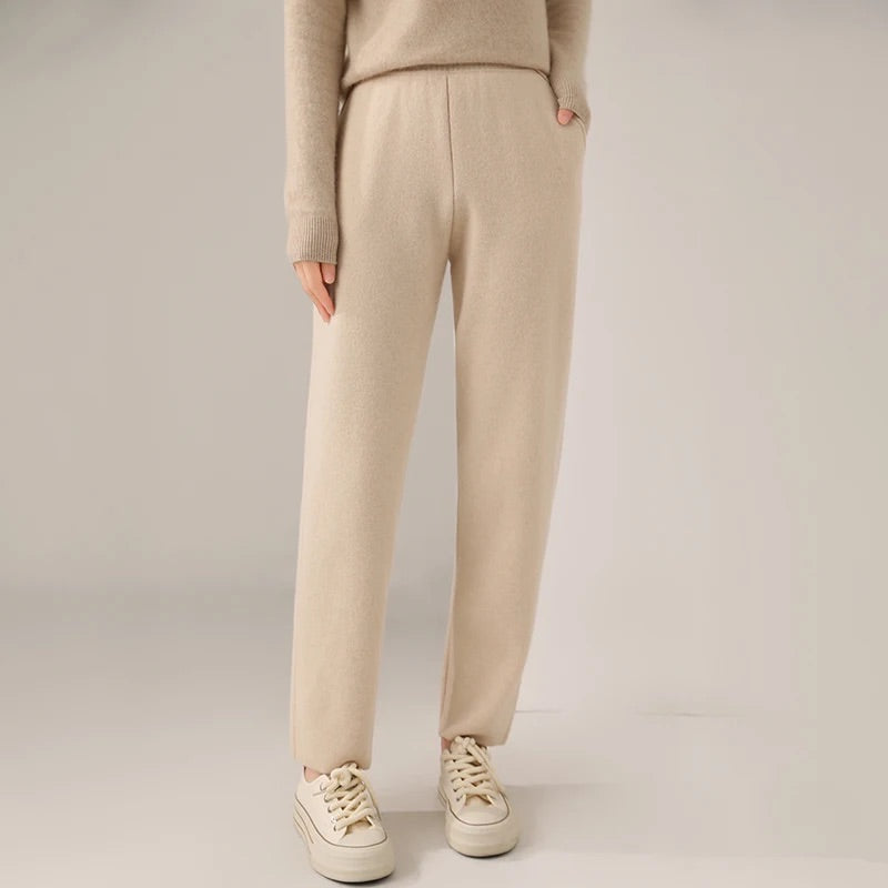 Women Cashmere Pants Italian Knitted Four-Way Stretch