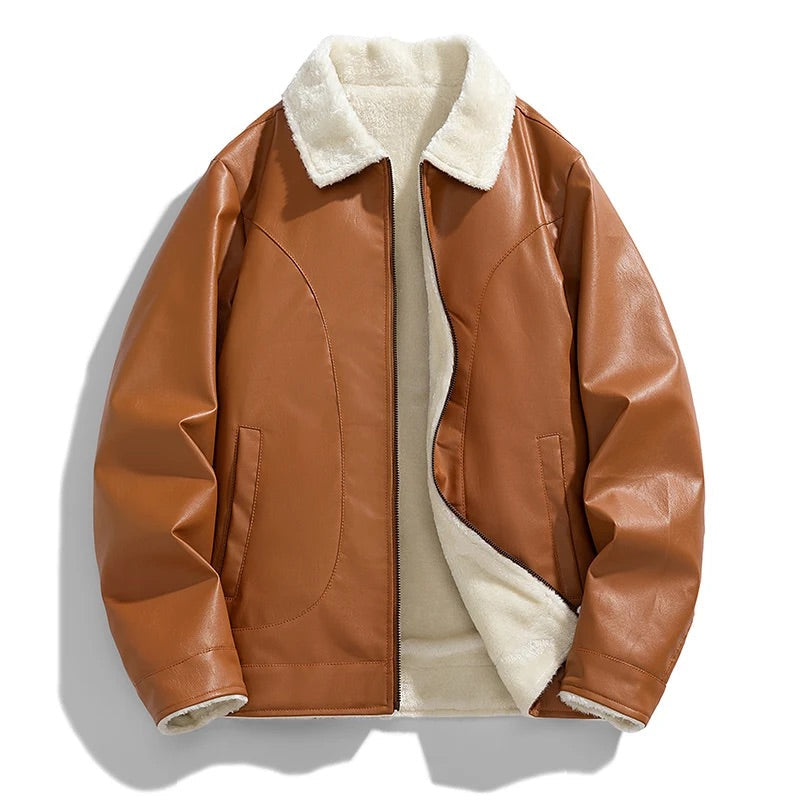 Men's Winter Aviator Jacket with Sherpa Lining and Laydown Collar