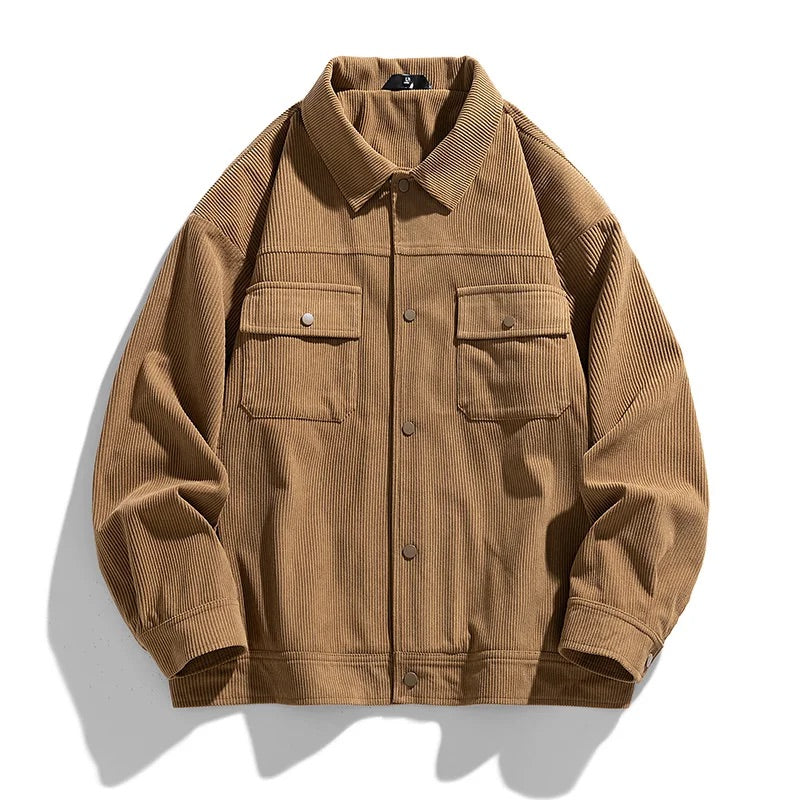 Men's Corduroy Jacket with Ribbed Texture and Button Front