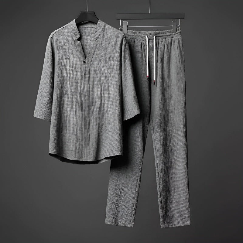 Men Spring Shirt and Pants Set in Soft Stretch Blend