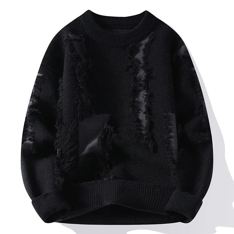 Men's Distressed Knit Sweater with Italian Accents
