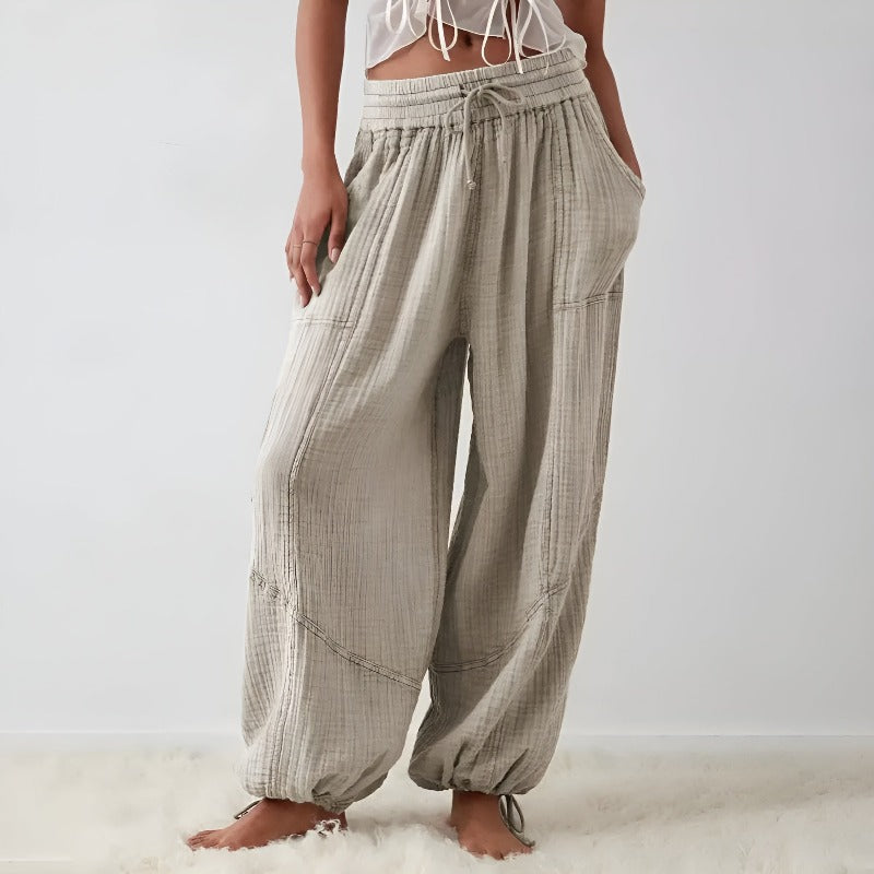 Women Harem Pants Velvety Soft Fabric Elastic Waistband High-Rise