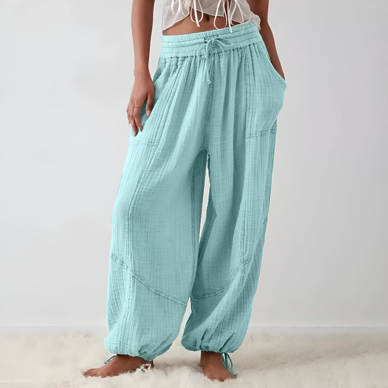 Women Harem Pants Velvety Soft Fabric Elastic Waistband High-Rise