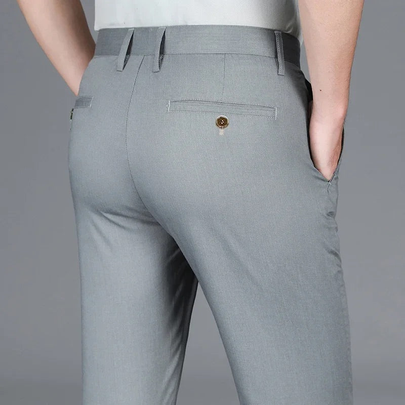 Men Straight Leg Stretch Dress Pants with Italian Detailing
