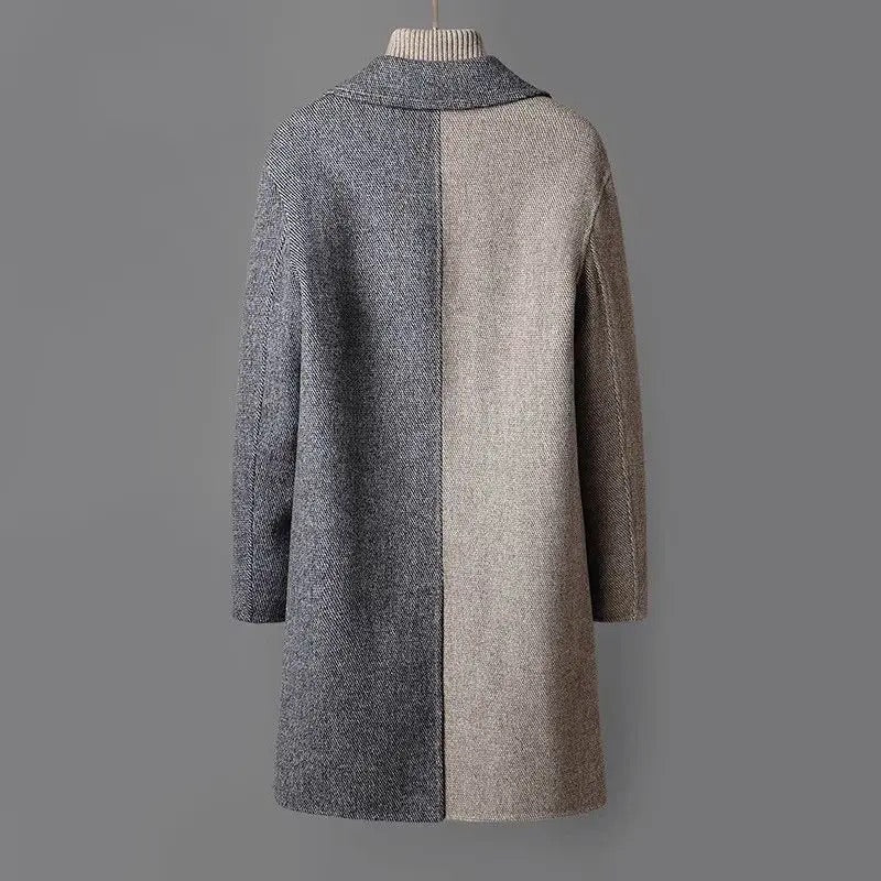 Men's Winter Trench Coat in Italian Wool with Notch Lapels and Obsidian Buttons