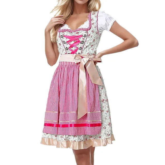 Stylish Women's Oktoberfest Dirndl with Apron, Lovingly Traditional Embroidery, and Elegant Square Neckline