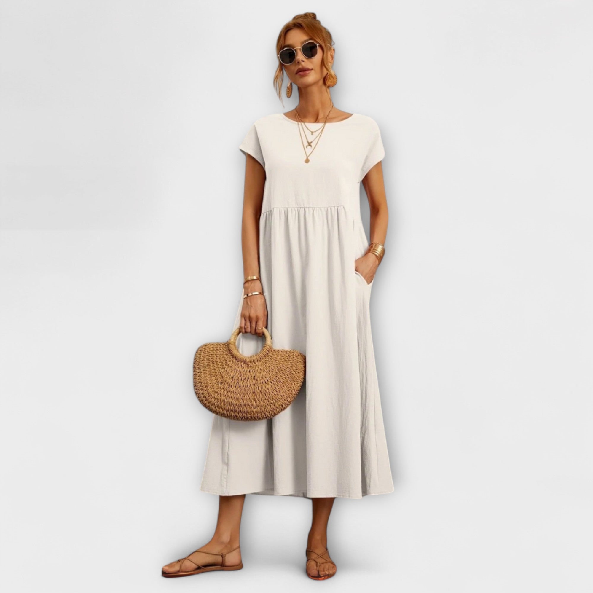 Women's Spring Dress with Flowing Silhouette and Delicate Accents