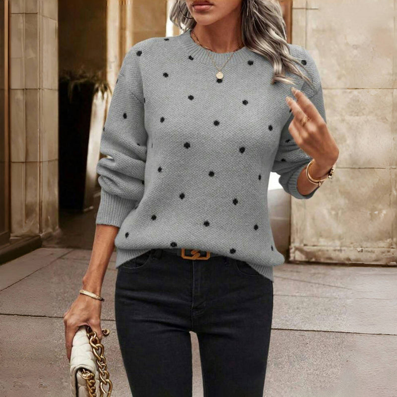 Women Textured Knit Sweater Relaxed Fit Crewneck Long Sleeve