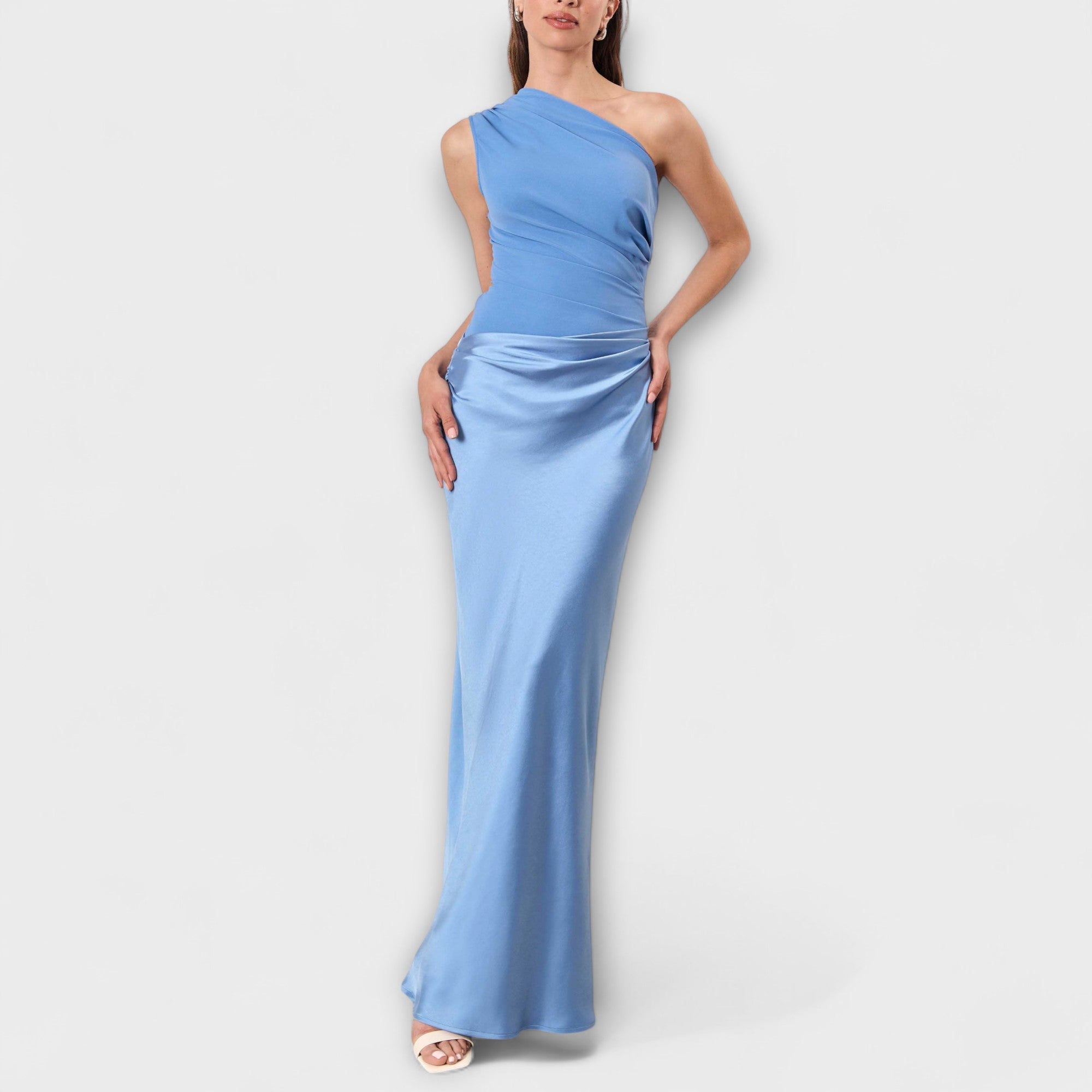Women Formal One-Shoulder Pleated Floor-Length Dress