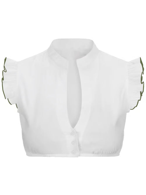 Elegant Ladies Oktoberfest Blouse with V-Neck Short Sleeve Transparent Insert and Lace Details