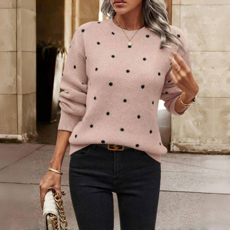 Women Textured Knit Sweater Relaxed Fit Crewneck Long Sleeve