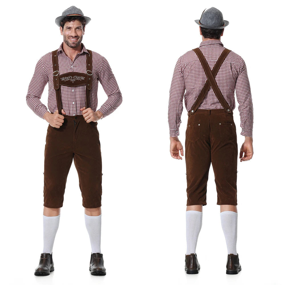 Authentic Men's Oktoberfest Leather Lederhosen Set with Shirt and Tie for the Perfect Beer Festival Look