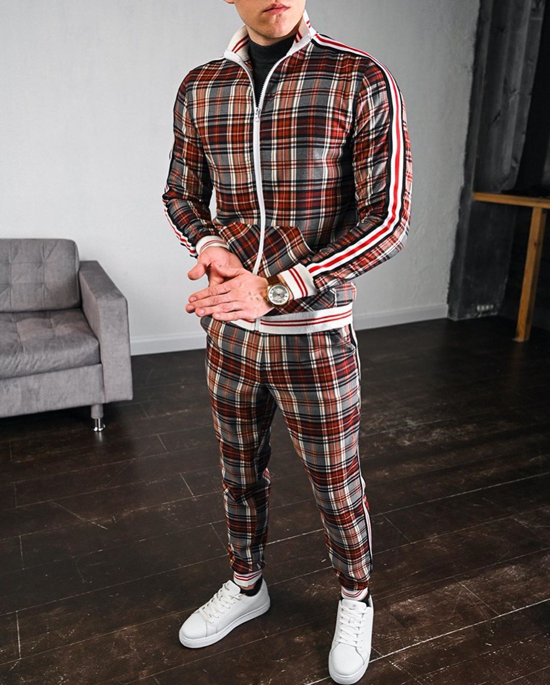 Men Sportswear Set Plus Size Two-Piece Lapel Collar Long Sleeve