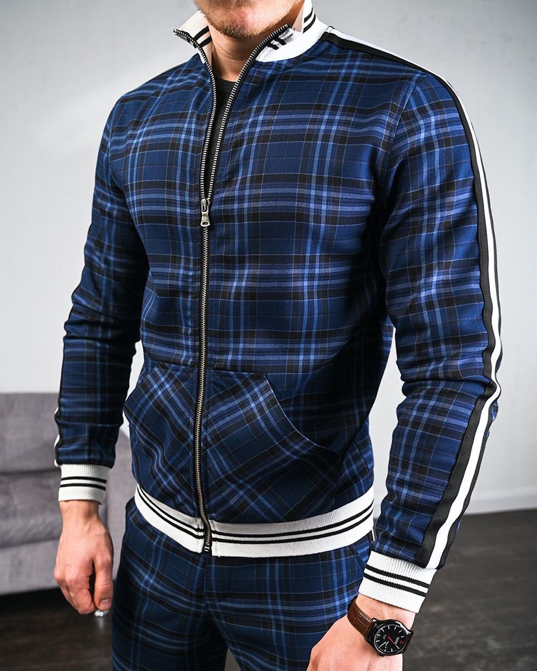 Men Sportswear Set Plus Size Two-Piece Lapel Collar Long Sleeve