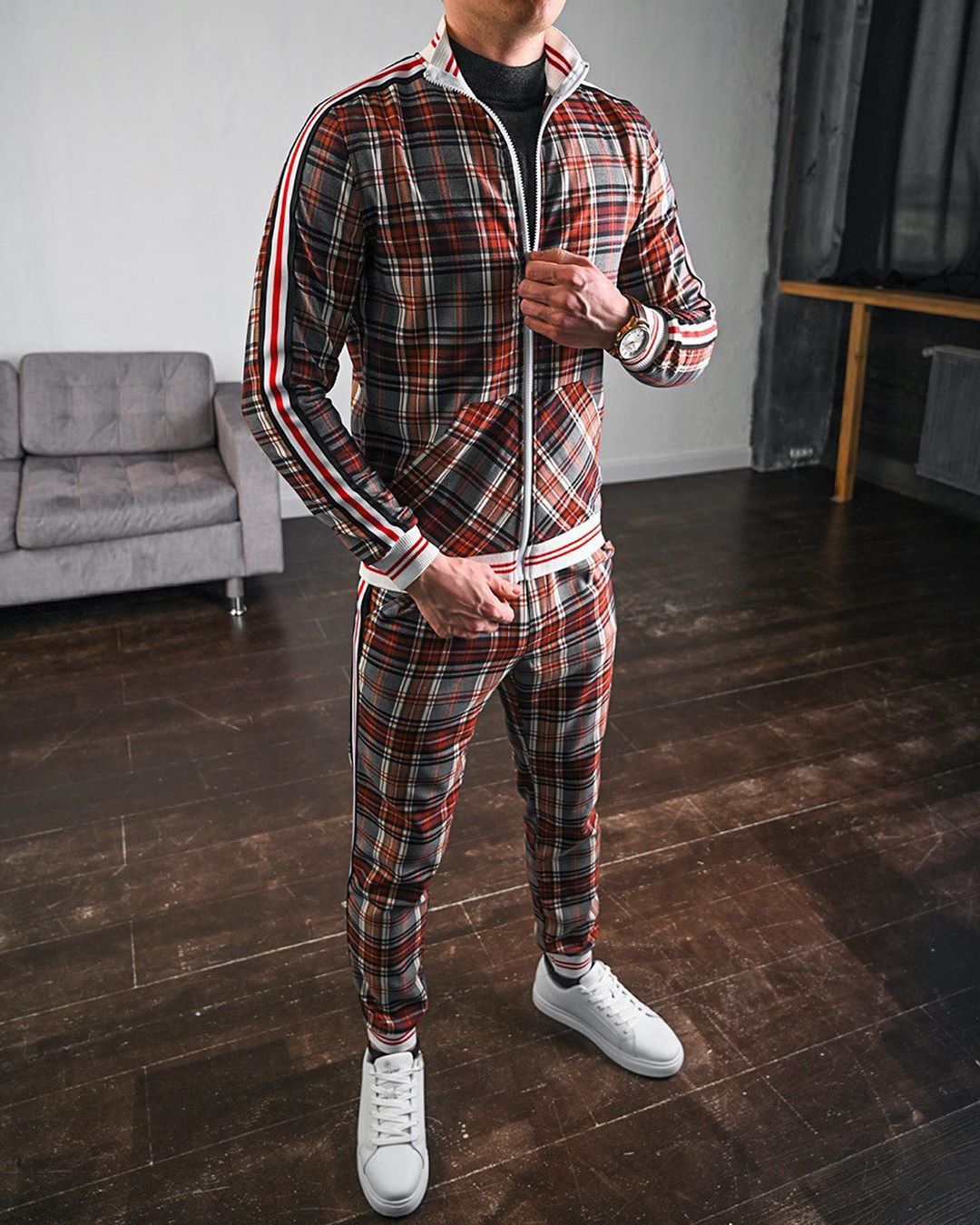 Men Sportswear Set Plus Size Two-Piece Lapel Collar Long Sleeve