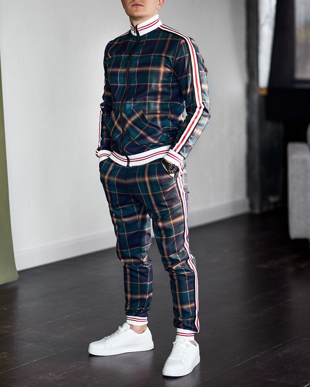 Men Sportswear Set Plus Size Two-Piece Lapel Collar Long Sleeve