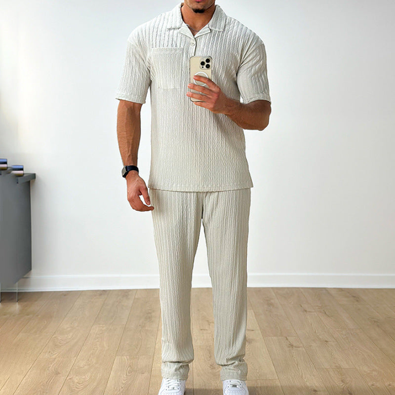 Men Summer Two-Piece Set Short Sleeve Polo Shirt And Trousers