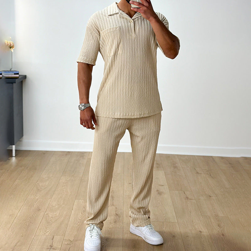 Men Summer Two-Piece Set Short Sleeve Polo Shirt And Trousers