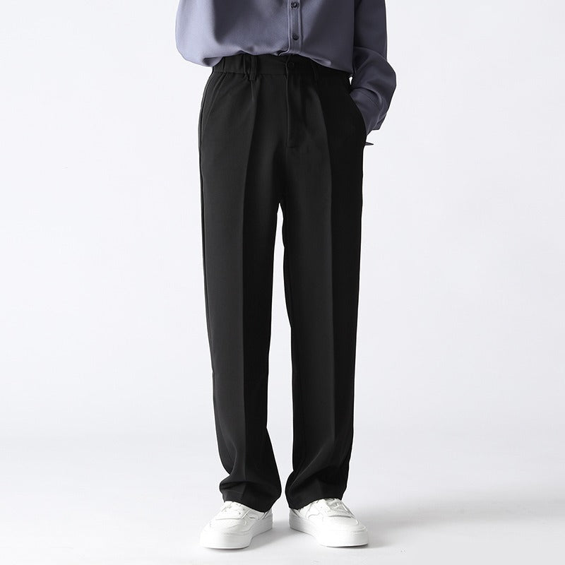 Men Autumn Winter Trousers Straight Leg Loose Fit Mid Rise With Polyester Fabric