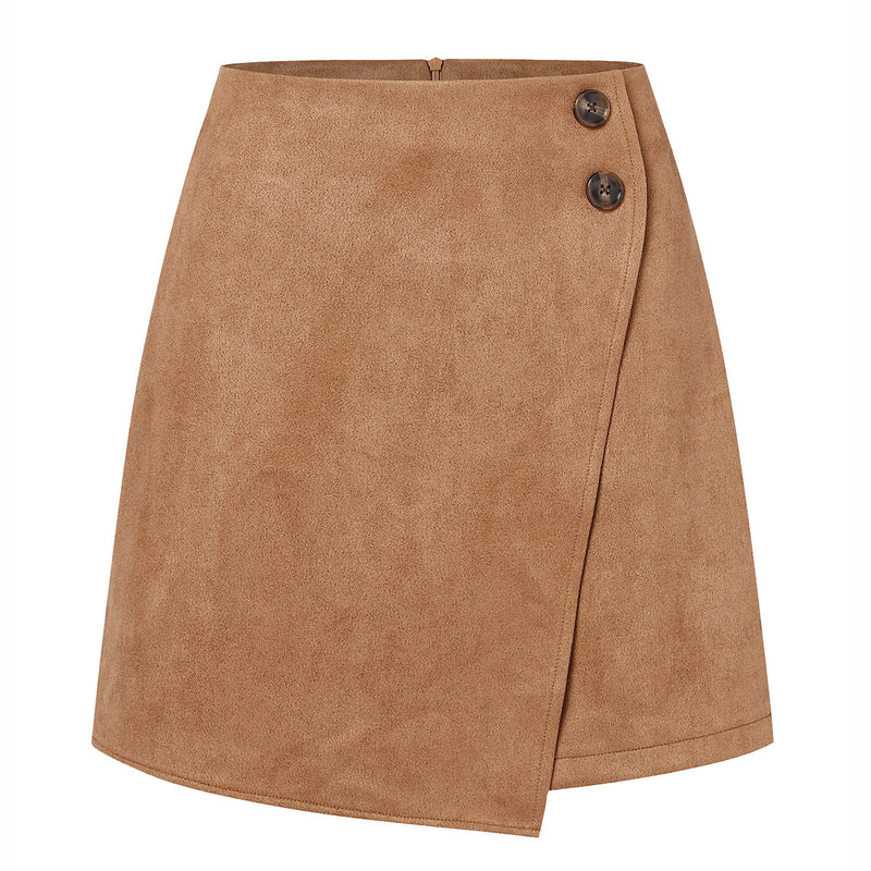 Female Autumn Short Skirt With High Waist Asymmetric Hem in Suede Look