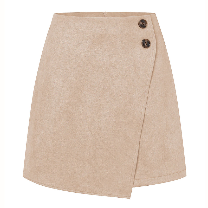 Female Autumn Short Skirt With High Waist Asymmetric Hem in Suede Look