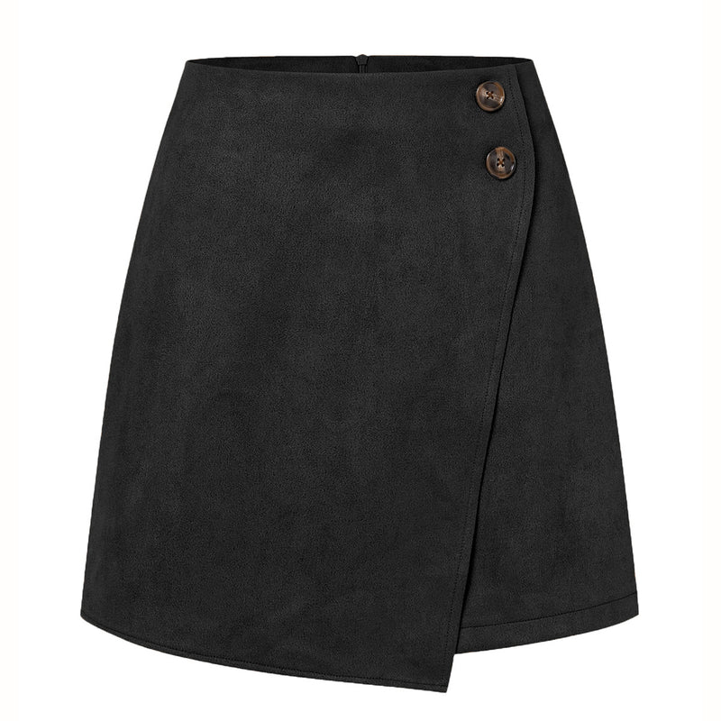 Female Autumn Short Skirt With High Waist Asymmetric Hem in Suede Look