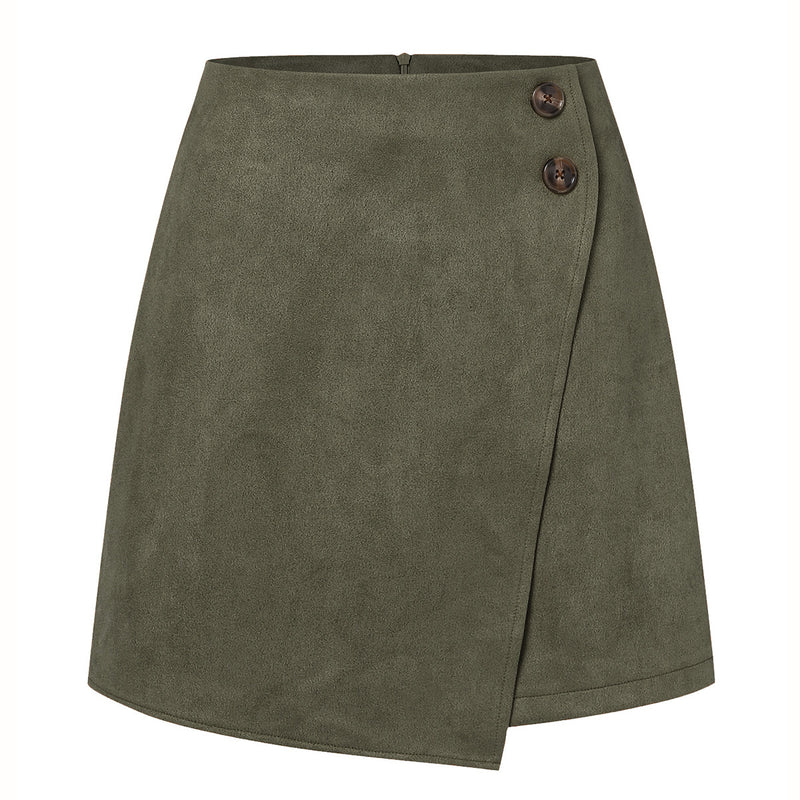 Female Autumn Short Skirt With High Waist Asymmetric Hem in Suede Look