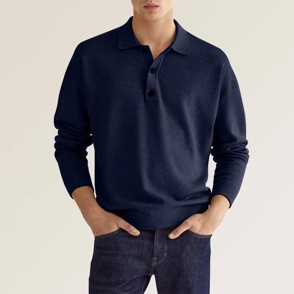 Men’s Autumn Long Sleeve V-Neck Button Polo Shirt Loose Fit Hemp Blend