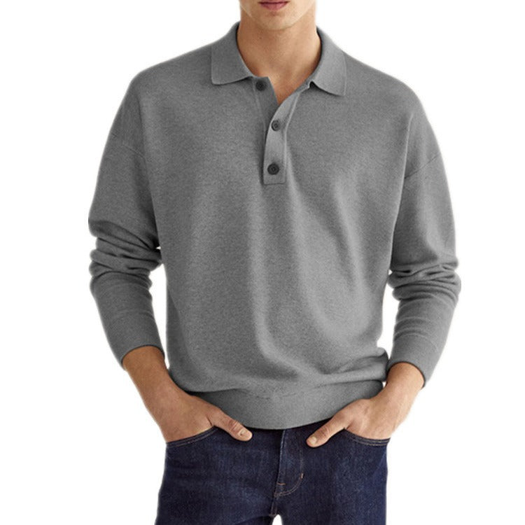 Men’s Autumn Long Sleeve V-Neck Button Polo Shirt Loose Fit Hemp Blend